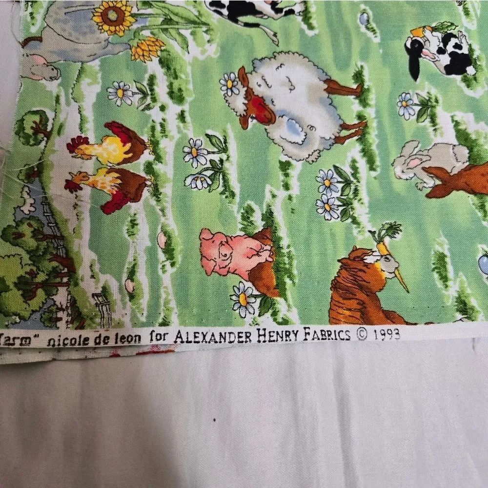 VINTAGE‎ 90s bug butterfly cow animal farm print fabric 4 pieces